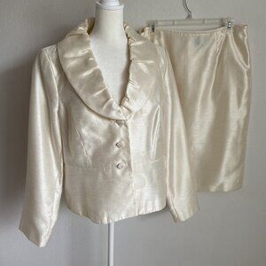 Isabella Suits Womens 14 Jacket Skirt 2 PC Ivory Beige Church Formal